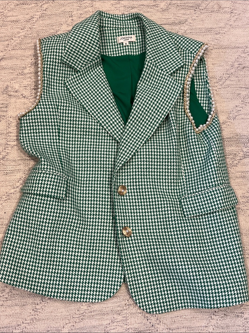 Green Houndstooth Sleeveless Blazer - women M